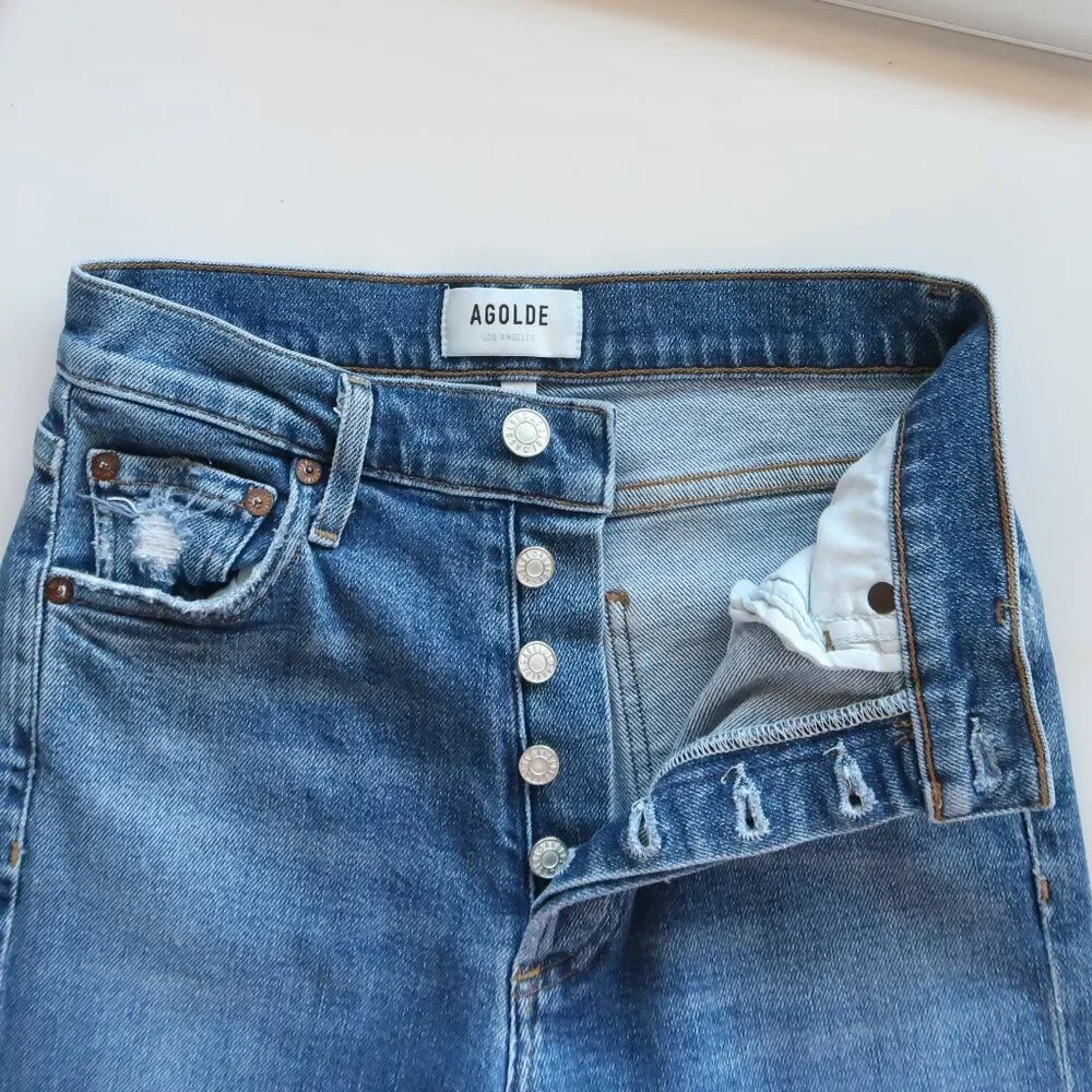 Agolde Riley High Rise Straight Crop Stretch Skinny Button Fly Denim Jeans 24 - Picture 7 of 15